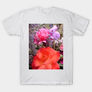 Pretty Pink and Red Rose Flowers and Easter Bunny T-Shirt